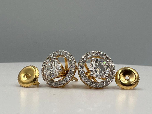 Halo Set Diamond Earrings - Yellow gold