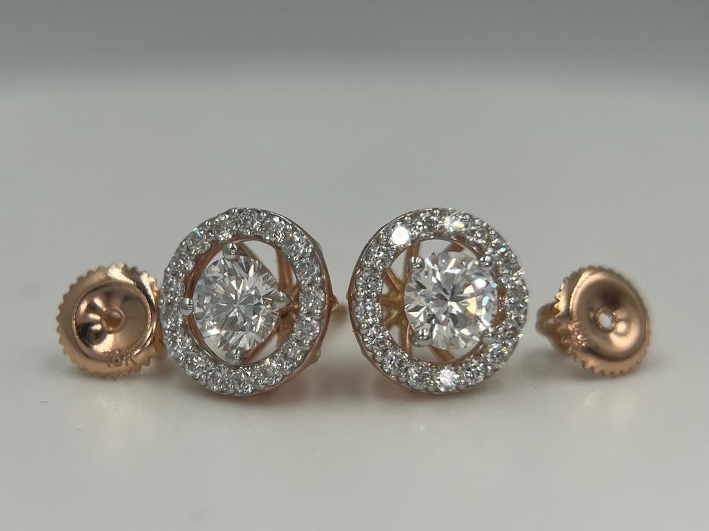 Halo Set Diamond Earrings - Yellow gold