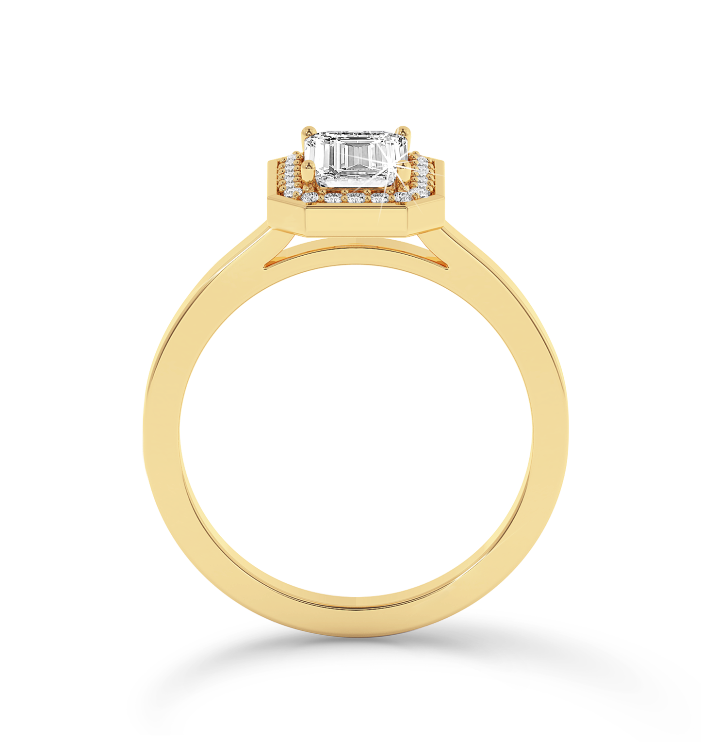 Bezel Set Emerald Cut halo Ring - Yellow Gold - Bodega