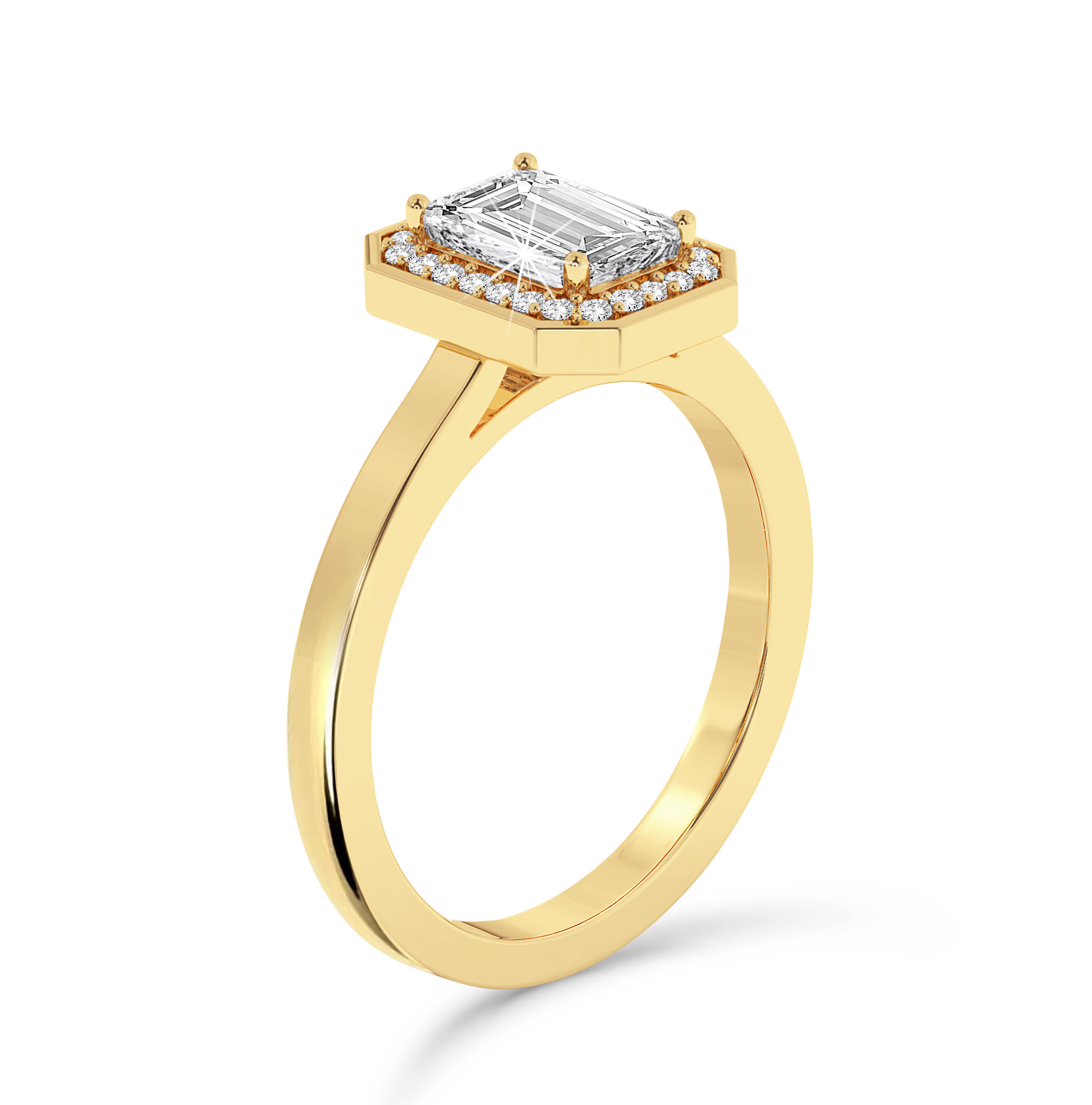 Bezel Set Emerald Cut halo Ring - Yellow Gold - Bodega