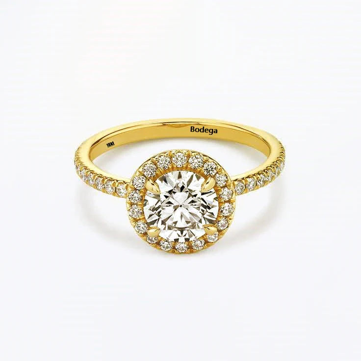 Halo Round Brilliant Ring with pave - Yellow Gold