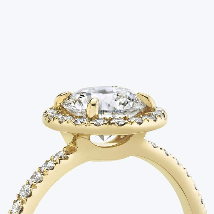 Halo Round Brilliant Ring with pave - Yellow Gold