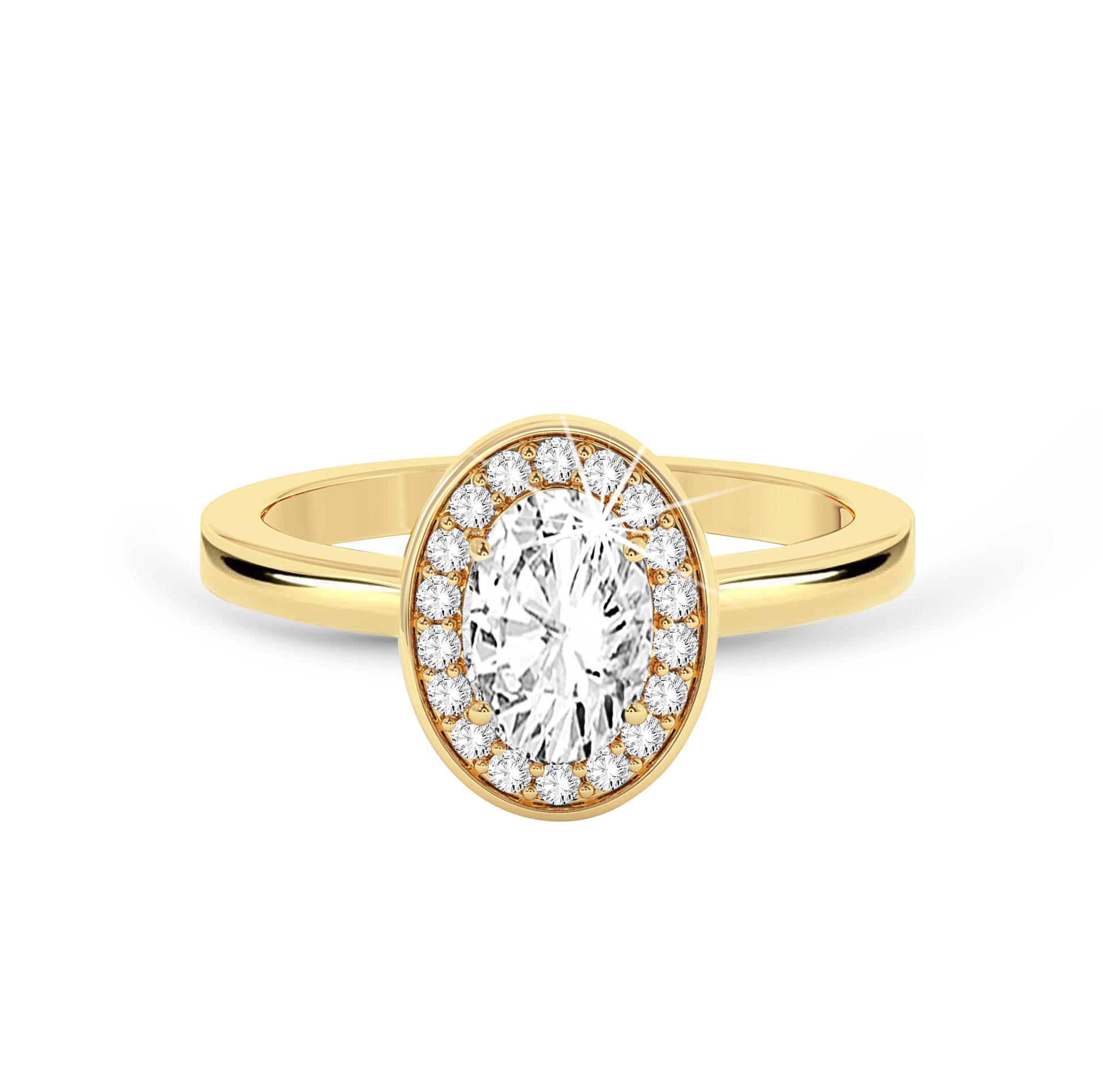 Oval Diamond Ring with halo - Yellow Gold - Bodega