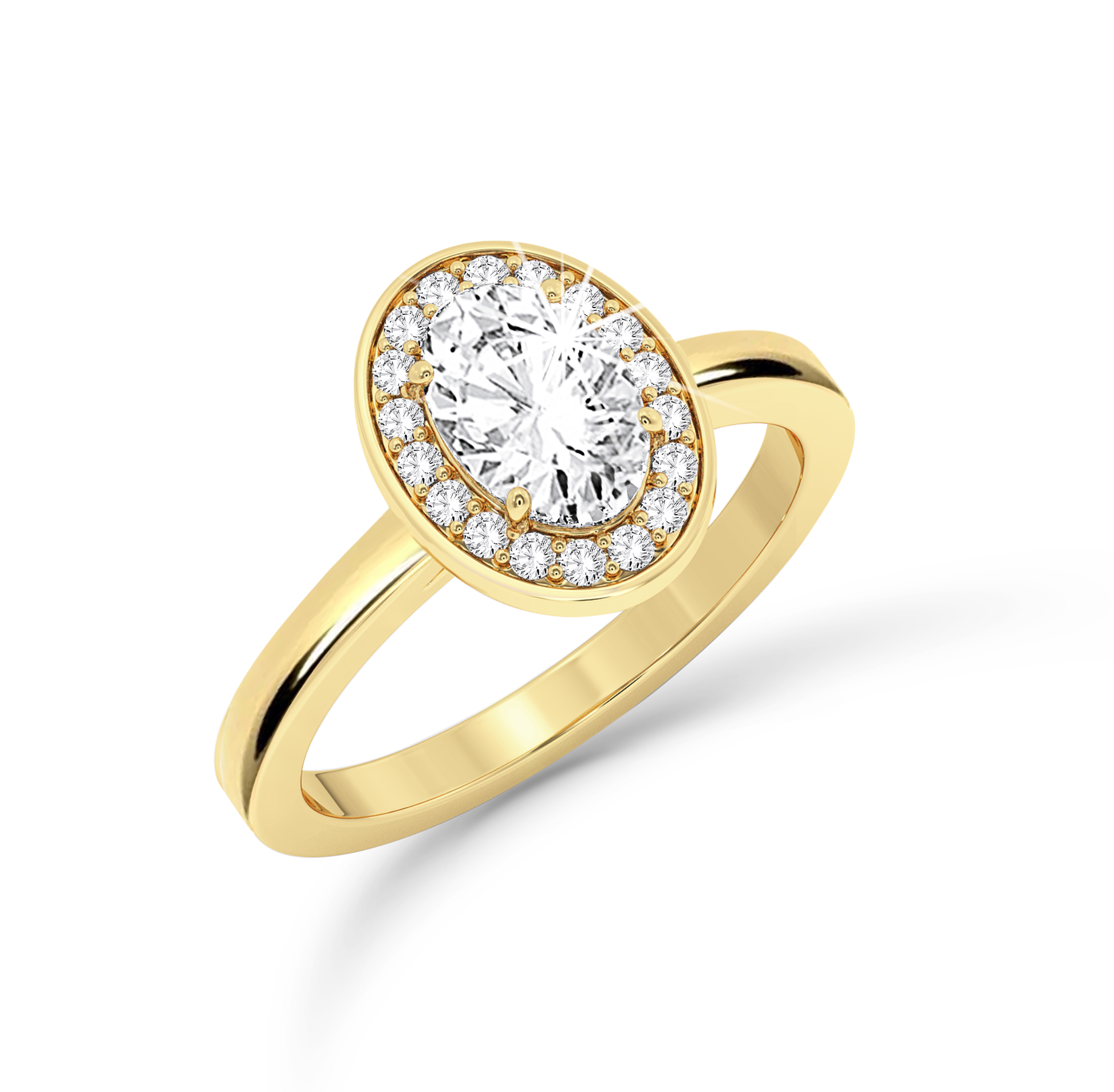 Oval Diamond Ring with halo - Yellow Gold - Bodega