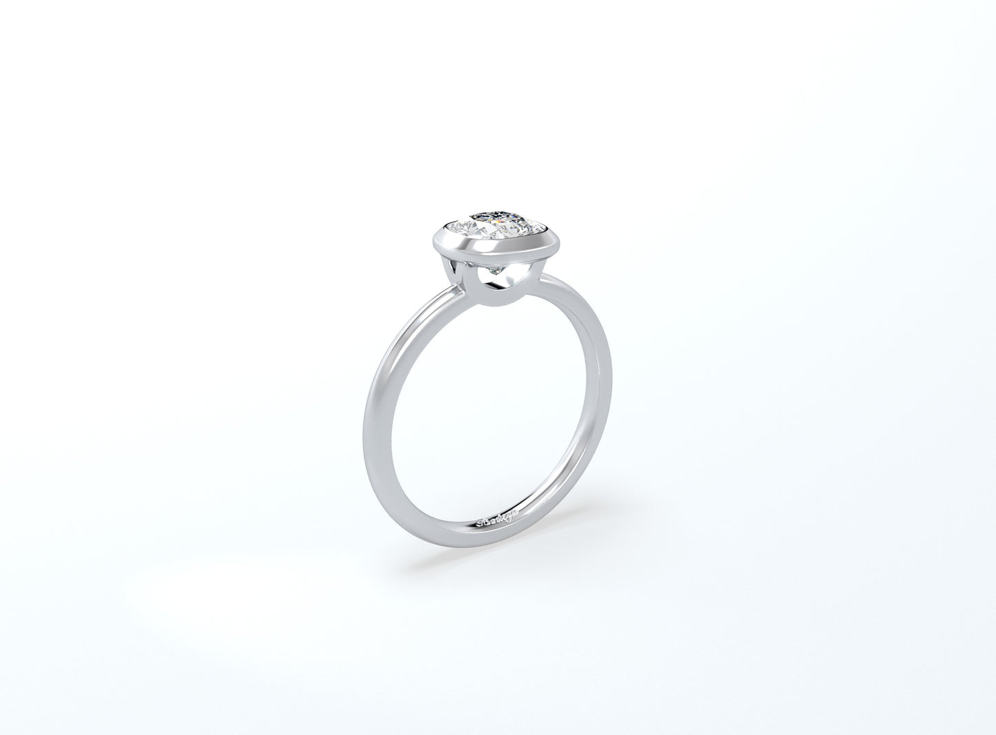 Bezel Set Cushion Cut Diamond Ring - Platinum - Bodega