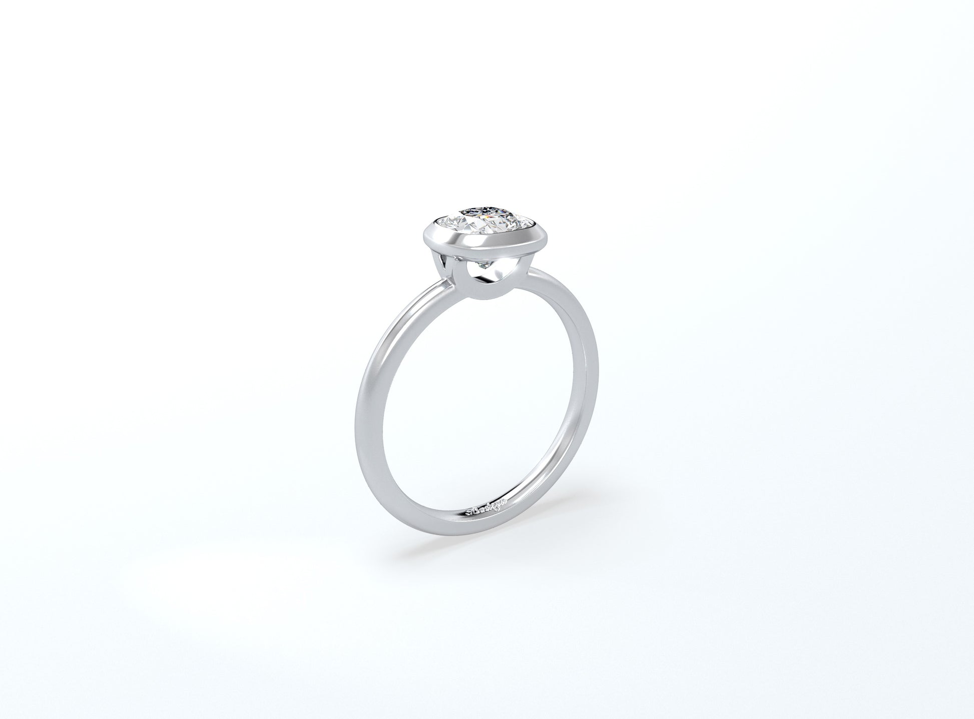 Bezel Set Cushion Cut Diamond Ring - Platinum - Bodega