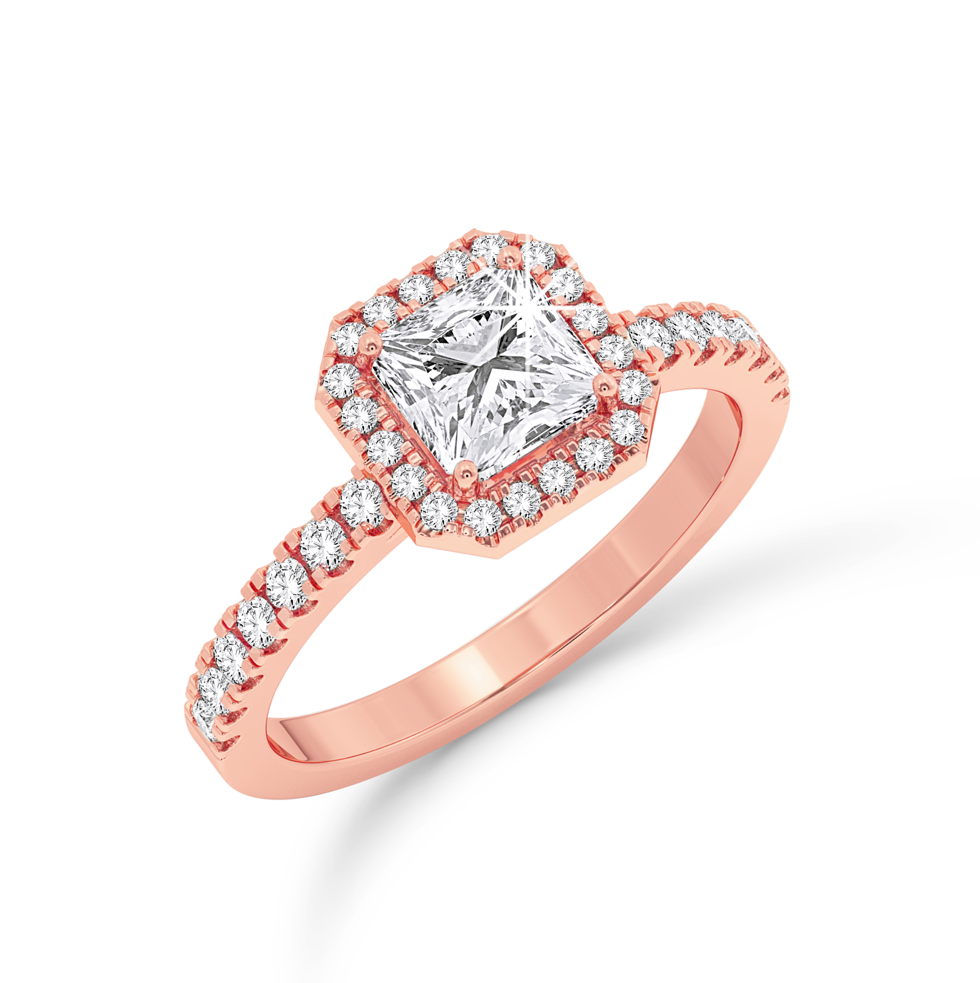 Asscher Cut Halo Ring #2 - Rose Gold - Bodega