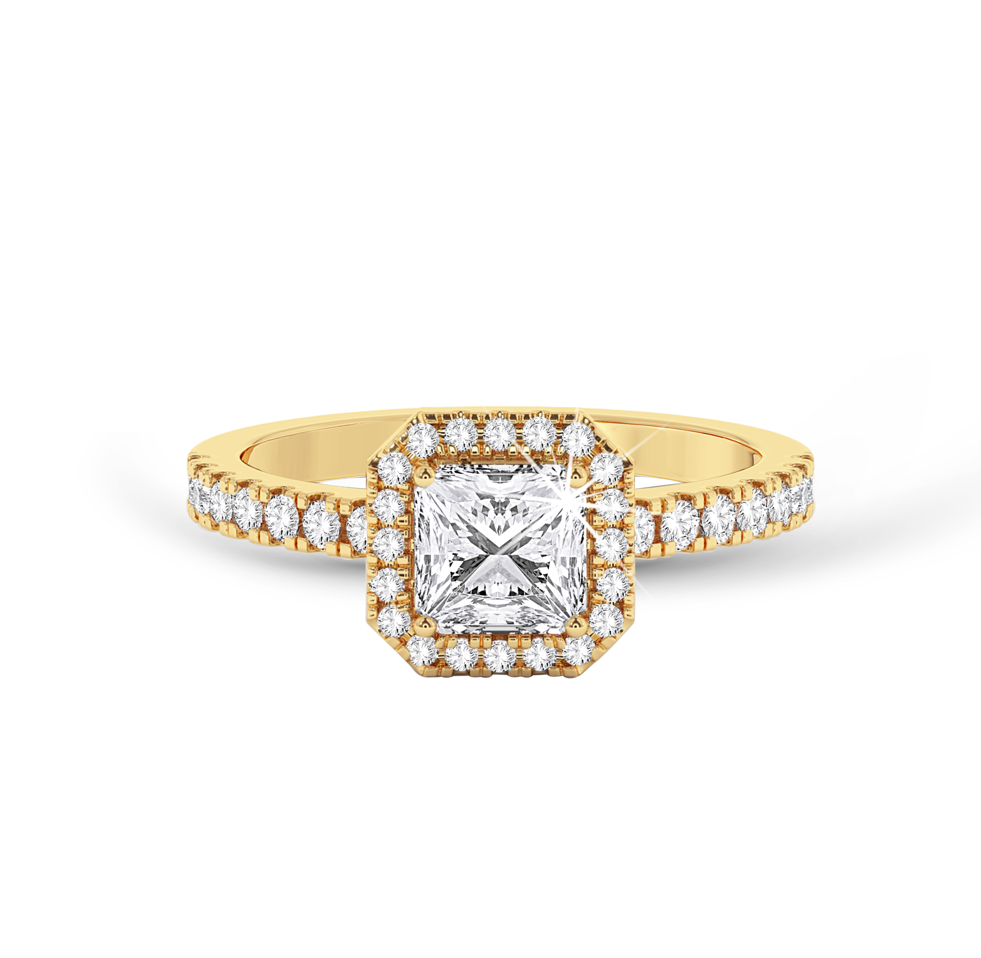 Asscher Cut Halo Ring #2 - Yellow Gold - Bodega