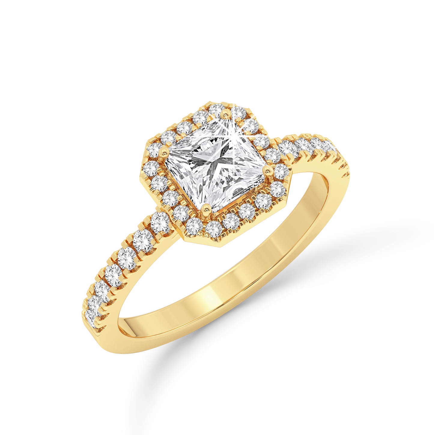 Asscher Cut Halo Ring #2 - Yellow Gold - Bodega