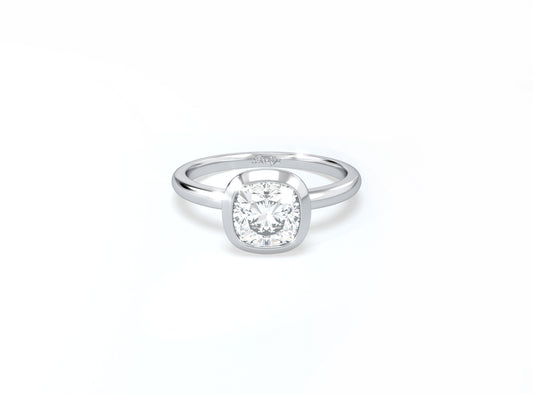 Bezel Set Cushion Cut Diamond Ring - Platinum - Bodega