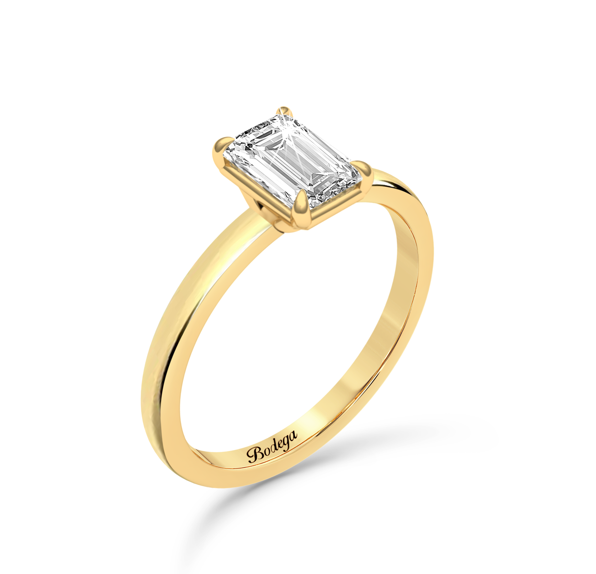 Radiant Cut Solitaire Ring in flush setting - Yellow Gold - Bodega