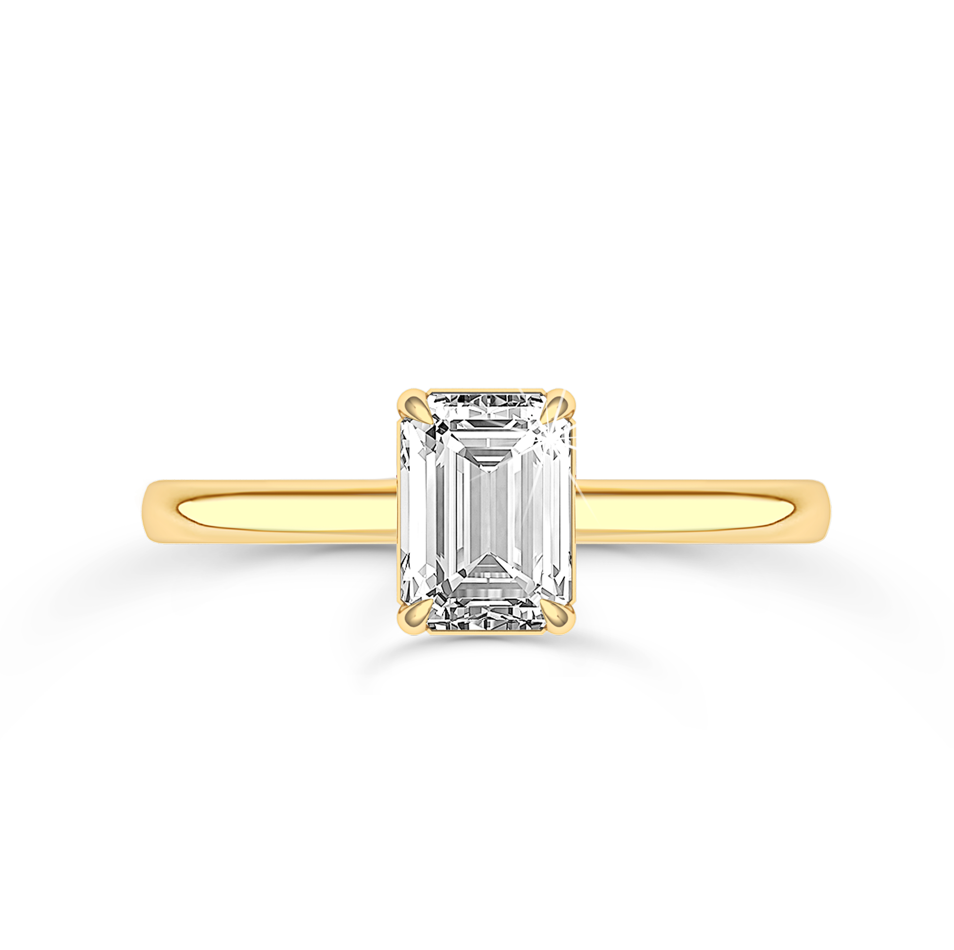 Emerald Cut Solitaire Ring in flush setting - Yellow Gold - Bodega