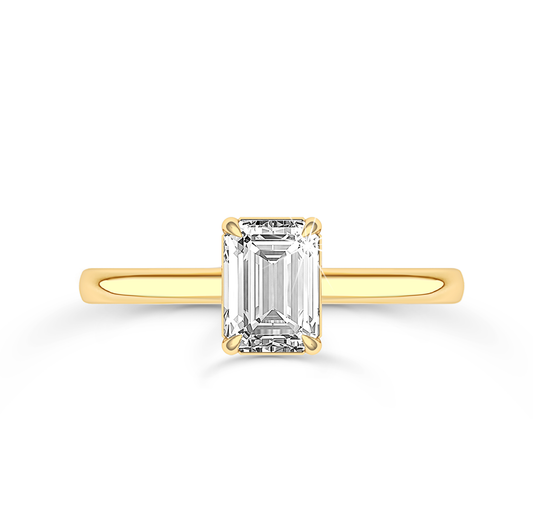 Emerald Cut Solitaire Ring in flush setting - Yellow Gold - Bodega
