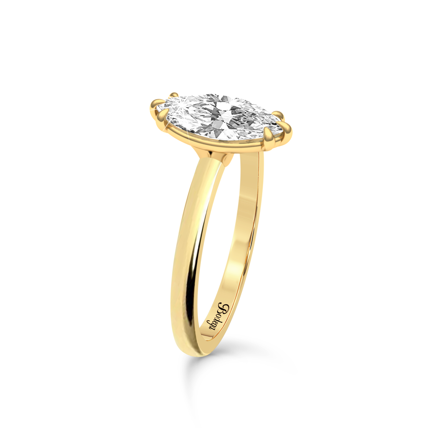 Marquise Cut Solitaire Ring in flush setting - Yellow Gold - Bodega