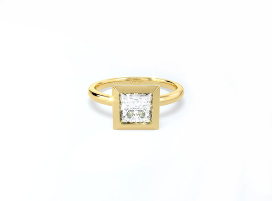 Princess Cut Bezel Ring - Yellow Gold - Bodega