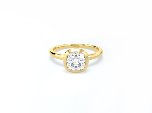 Bezel Set Cushion Cut Diamond Ring - Yellow Gold - Bodega