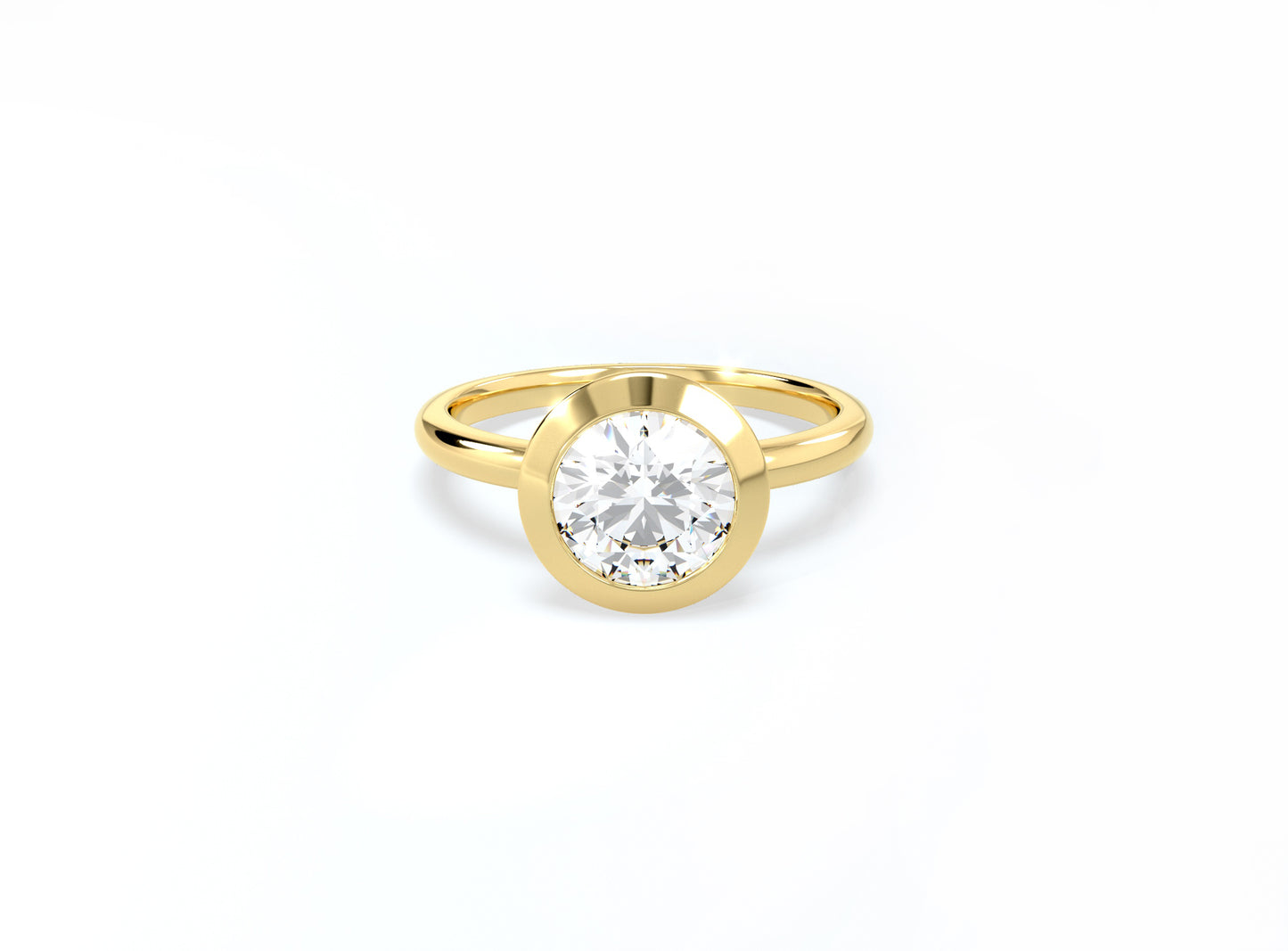 Bezel Set Round Brilliant Diamond Ring - Yellow Gold - Bodega