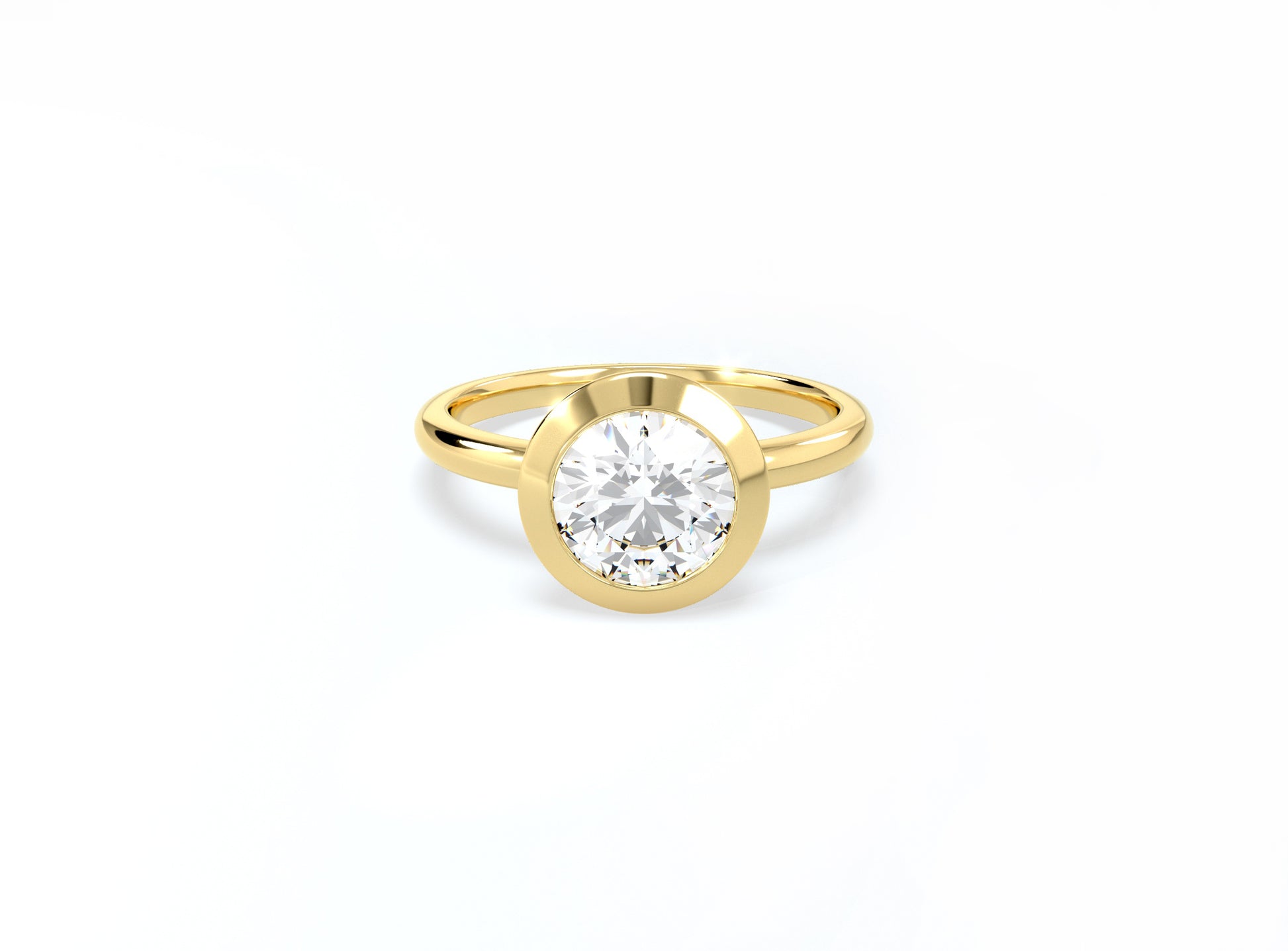 Bezel Set Round Brilliant Diamond Ring - Yellow Gold - Bodega