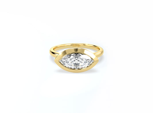 Bezel Set Marquise Diamond Ring - Yellow Gold - Bodega