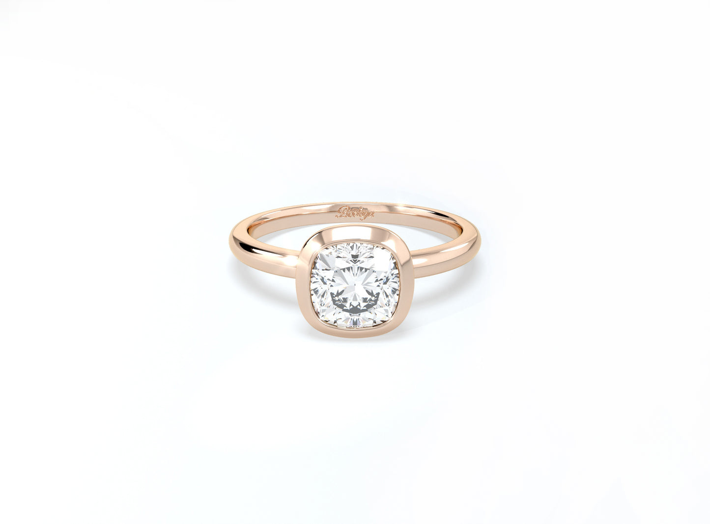 Bezel Set Cushion Cut Diamond Ring - Rose Gold - Bodega