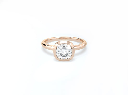 Bezel Set Cushion Cut Diamond Ring - Rose Gold - Bodega