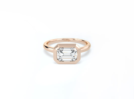 #2 Bezel Set Emerald Cut Diamond Ring - Rose Gold - Bodega
