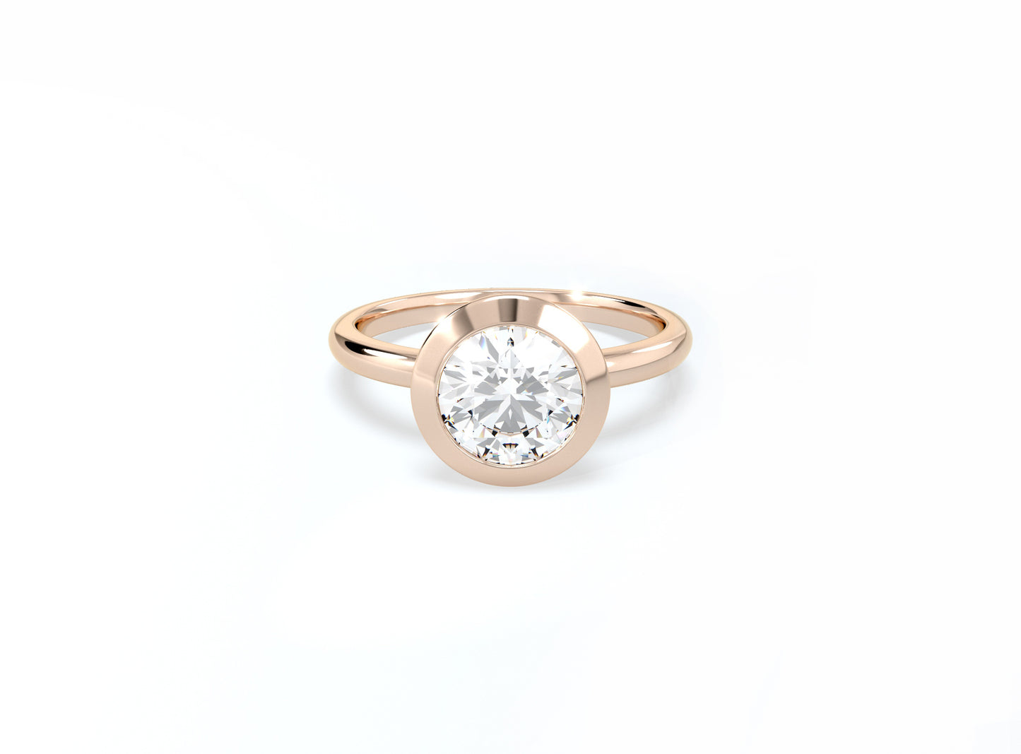 Bezel Set Round Brilliant Diamond Ring - Rose Gold - Bodega