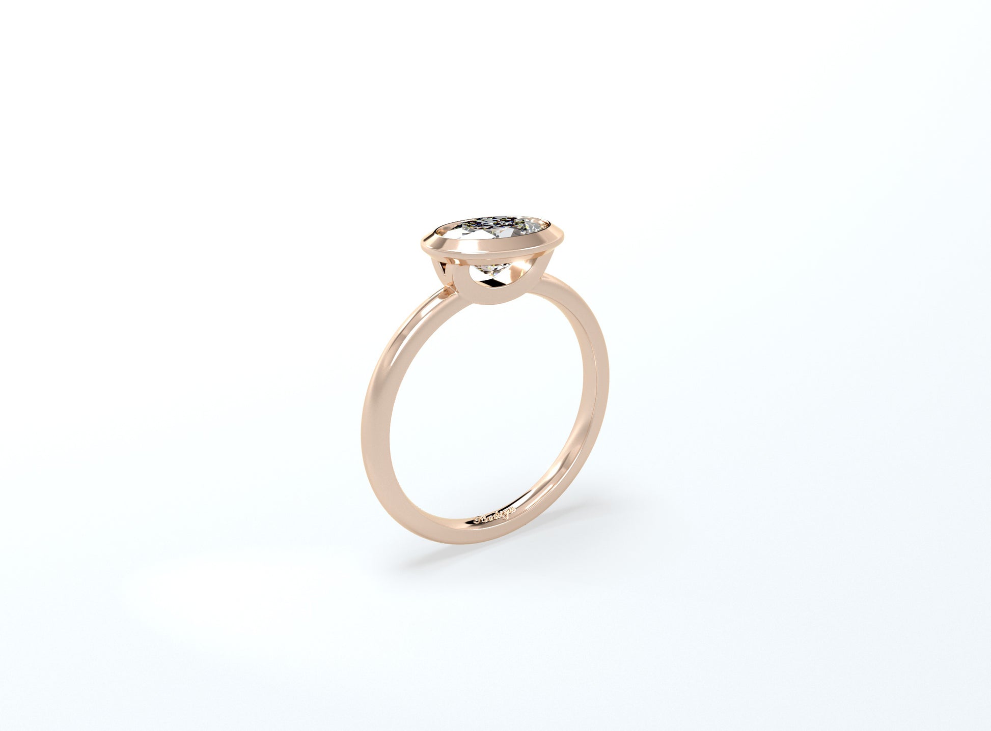 Bezel Set Oval Diamond Ring - Rose Gold - Bodega