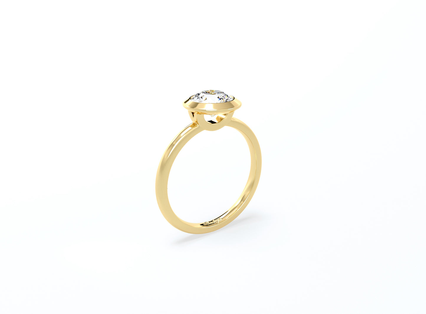 Bezel Set Round Brilliant Diamond Ring - Yellow Gold - Bodega