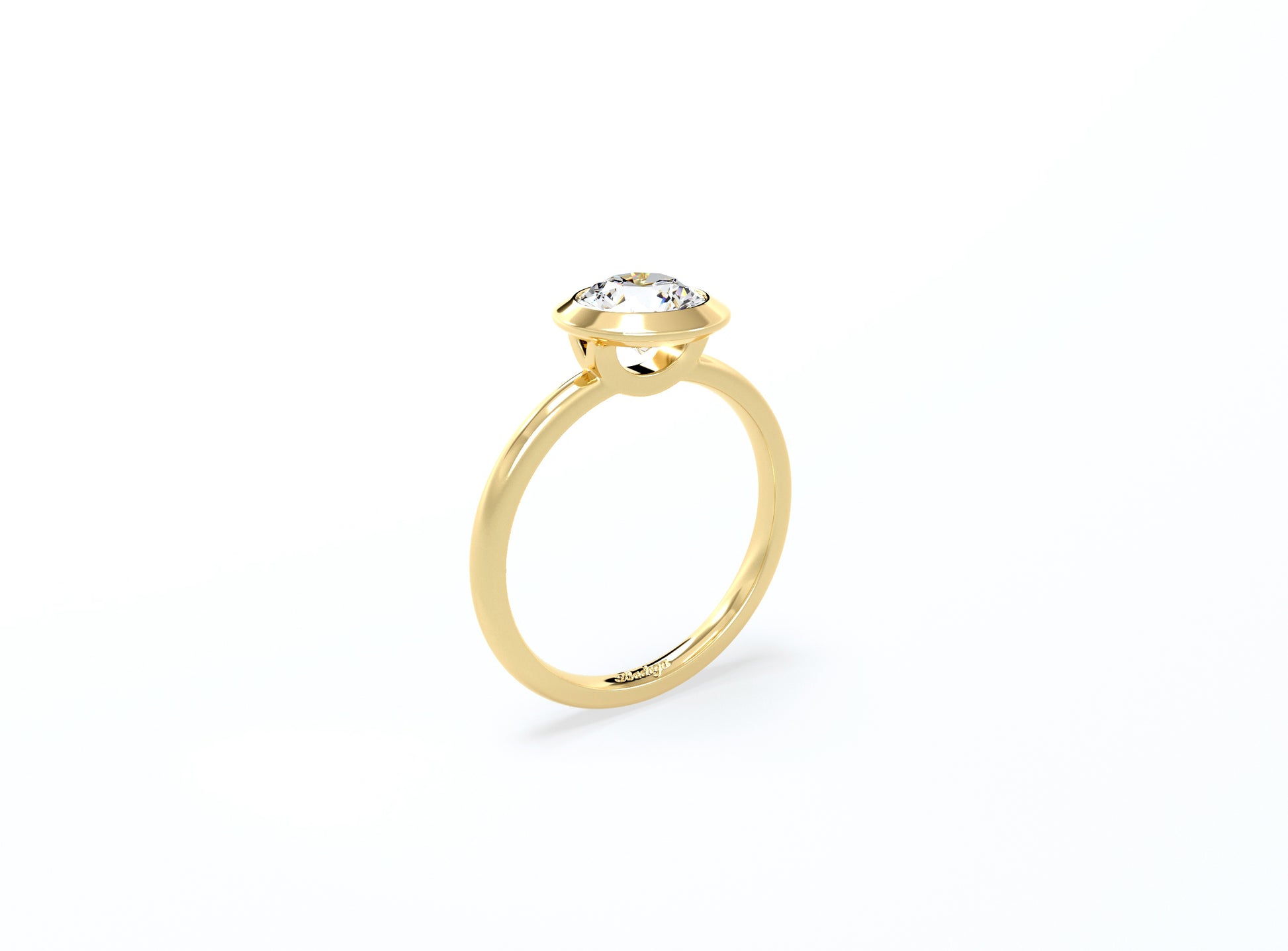 Bezel Set Round Brilliant Diamond Ring - Yellow Gold - Bodega