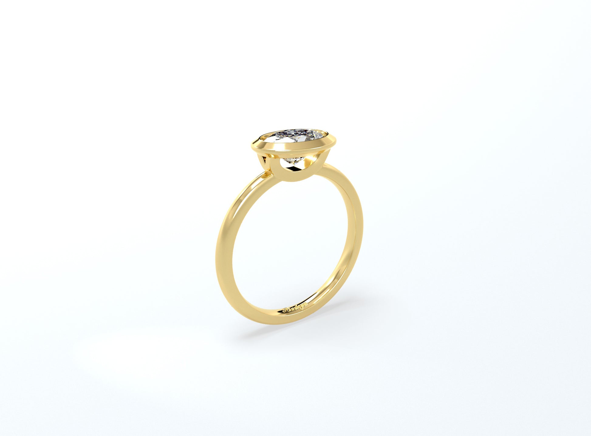 Bezel Set Oval Diamond Ring - Yellow Gold - Bodega
