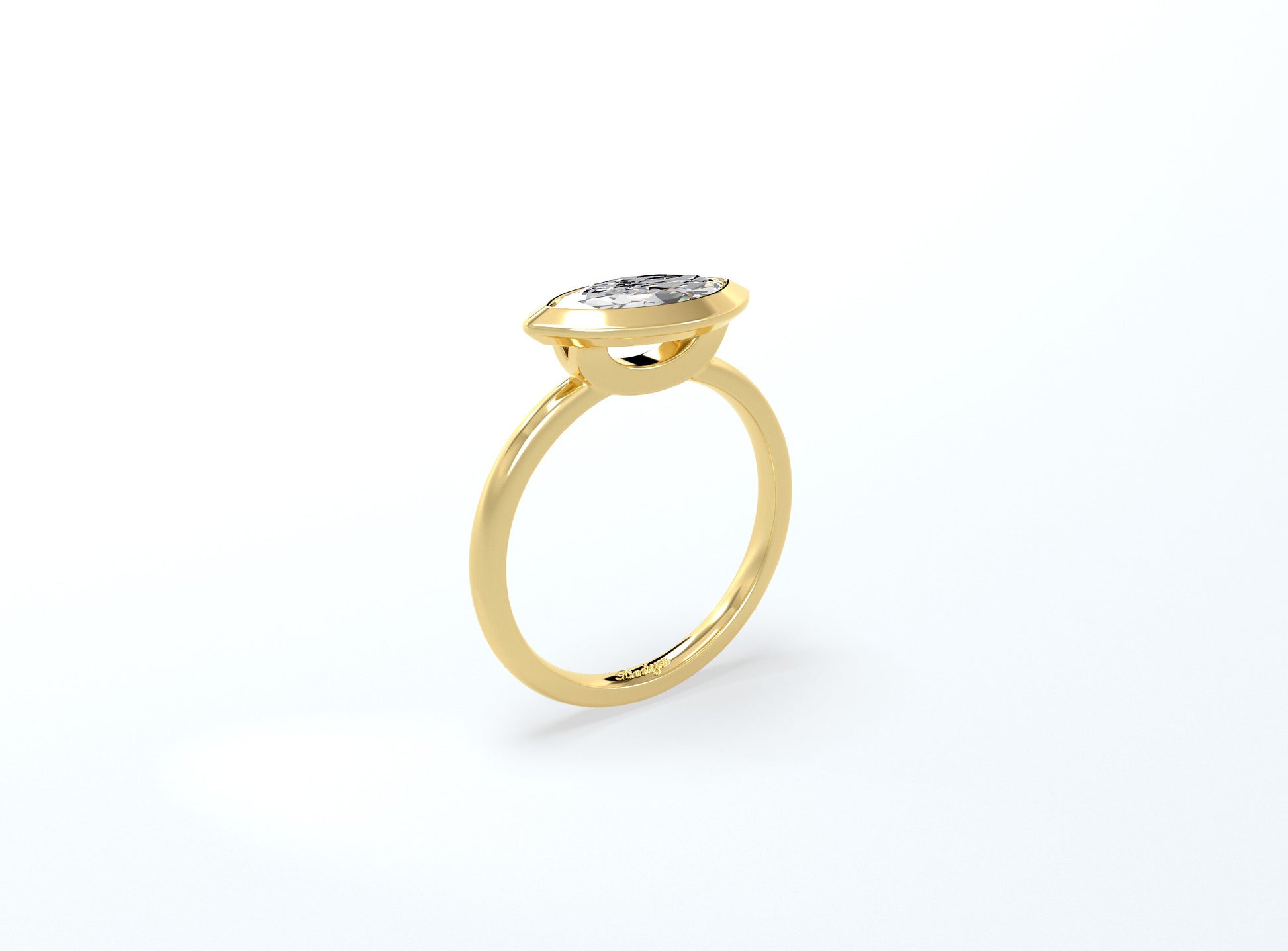 Bezel Set Marquise Diamond Ring - Yellow Gold - Bodega