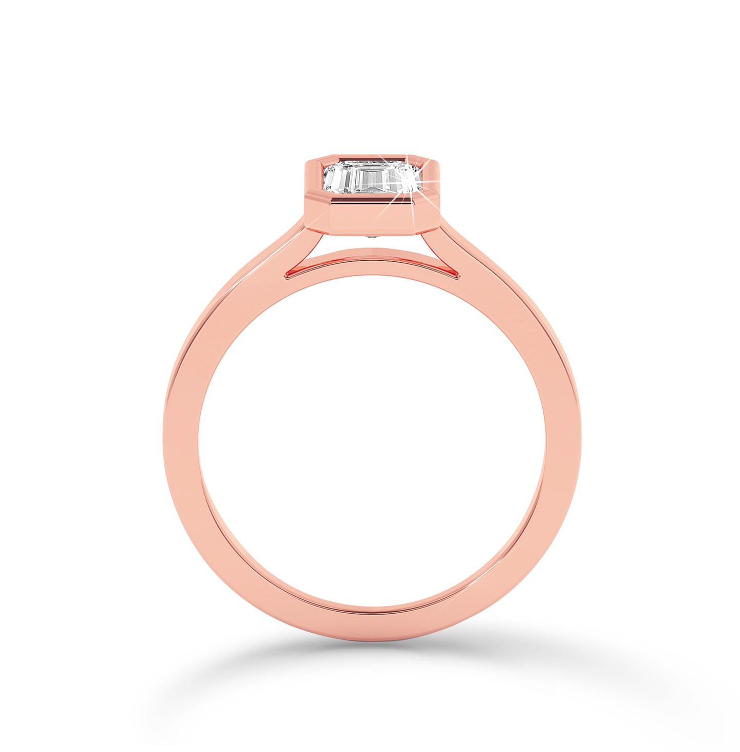 Bezel Set Emerald Cut Diamond Ring - Rose Gold - Bodega