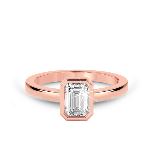 Bezel Set Emerald Cut Diamond Ring - Rose Gold - Bodega