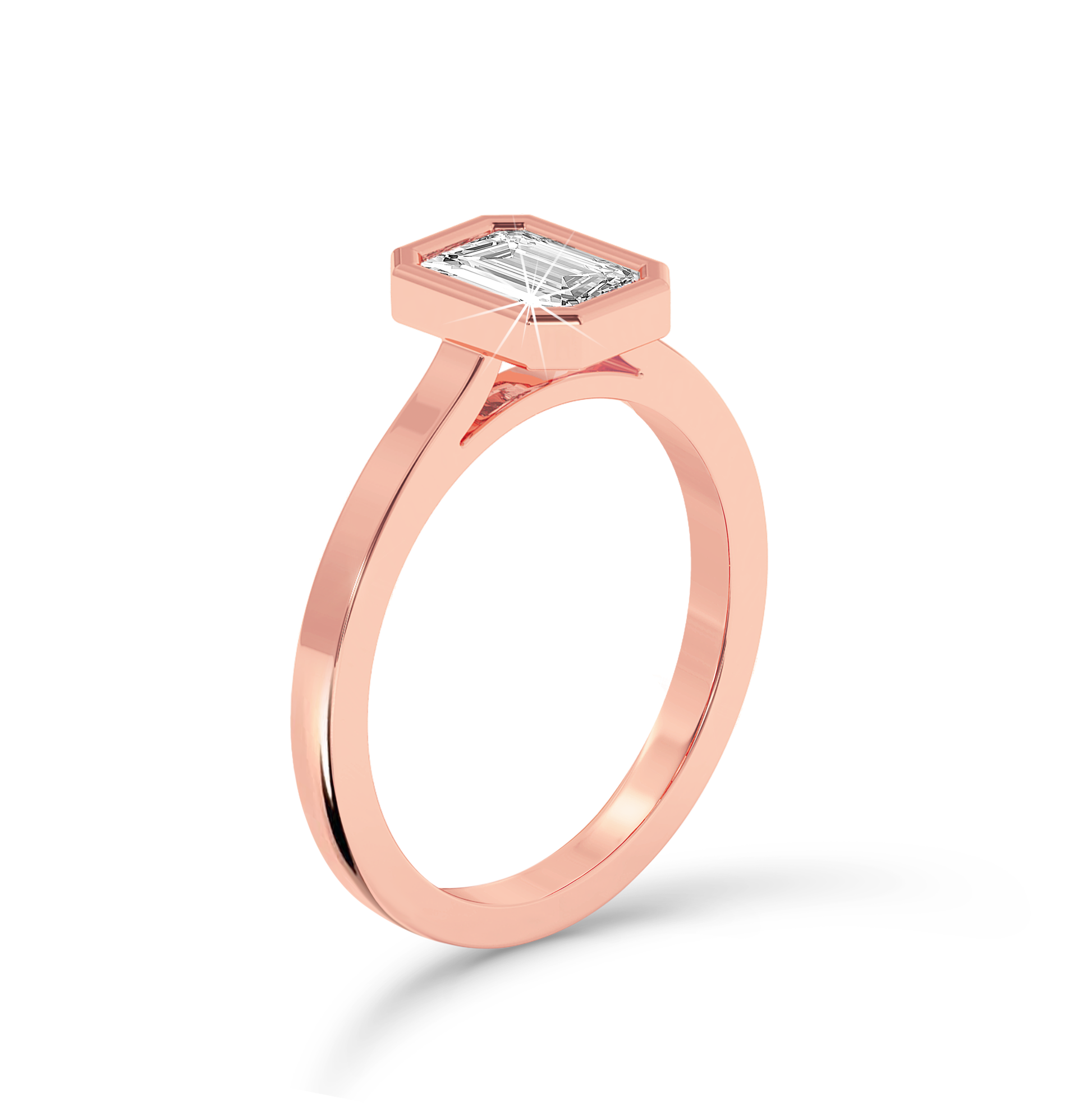 Bezel Set Emerald Cut Diamond Ring - Rose Gold - Bodega