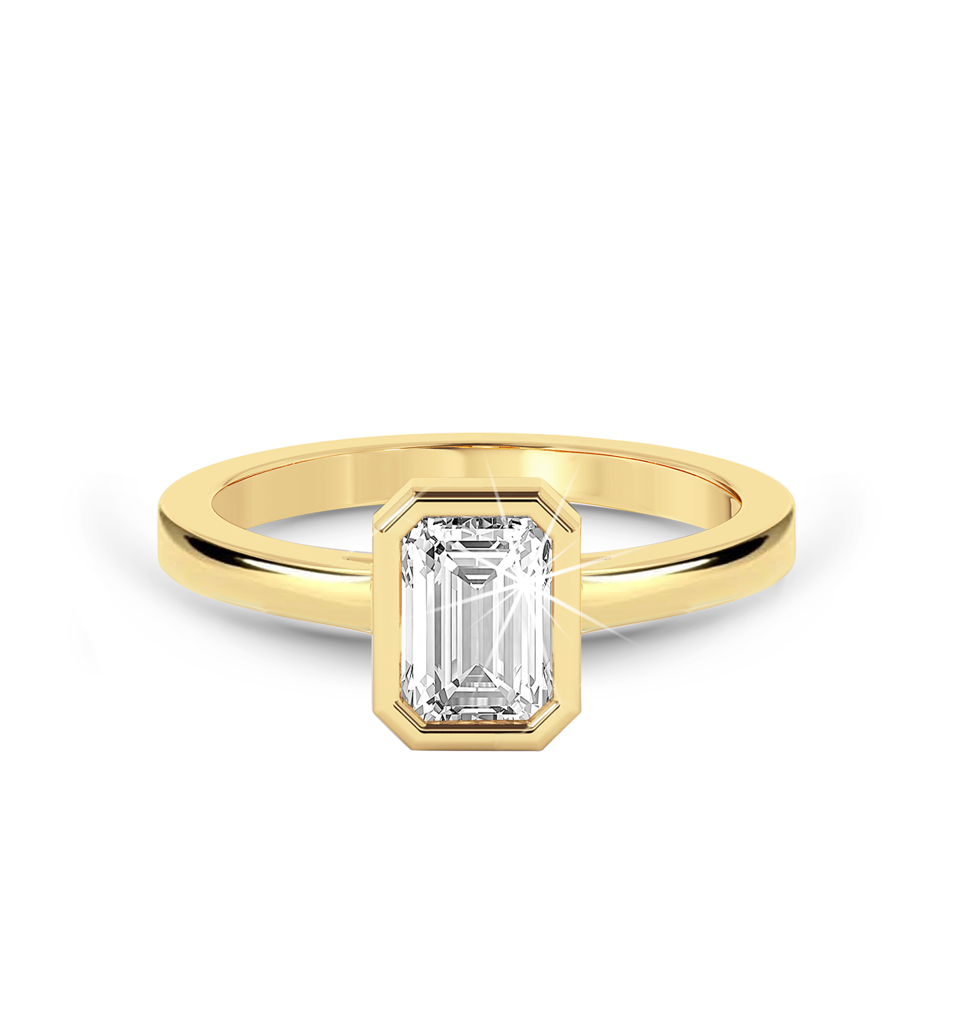 Bezel Set Emerald Cut Diamond Ring - Yellow Gold - Bodega