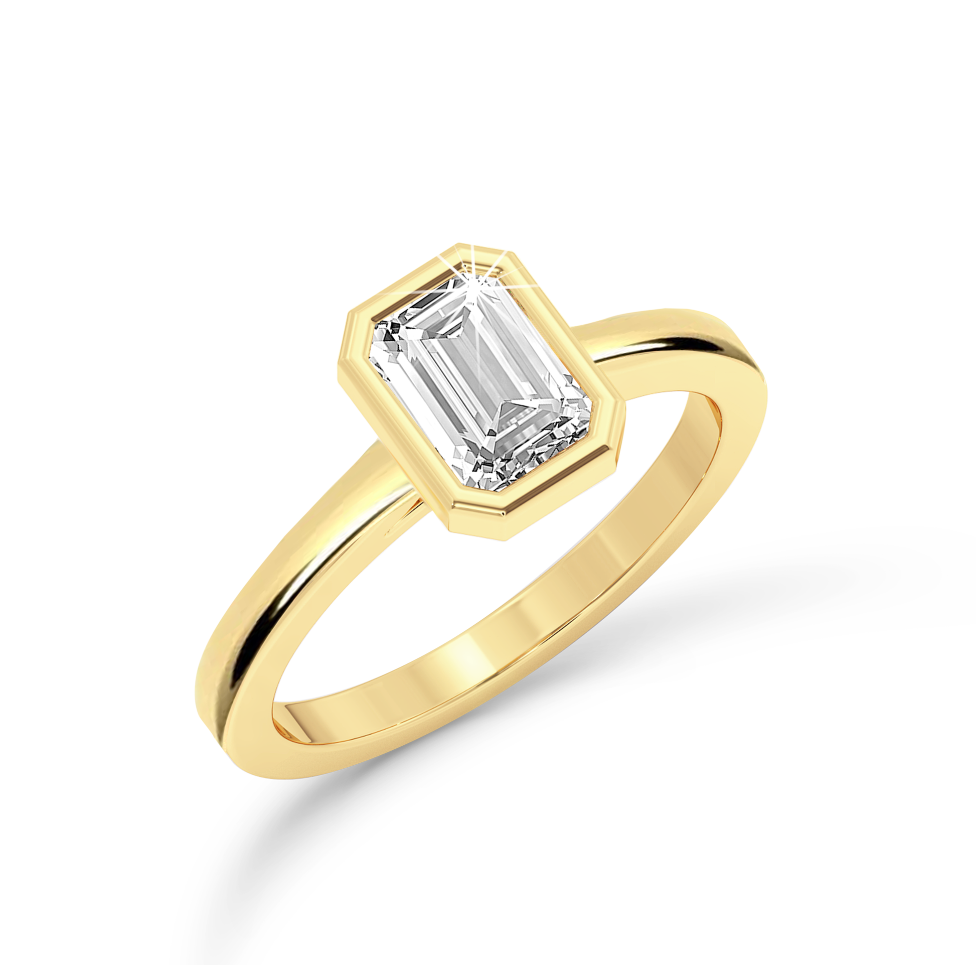 Bezel Set Emerald Cut Diamond Ring - Yellow Gold - Bodega