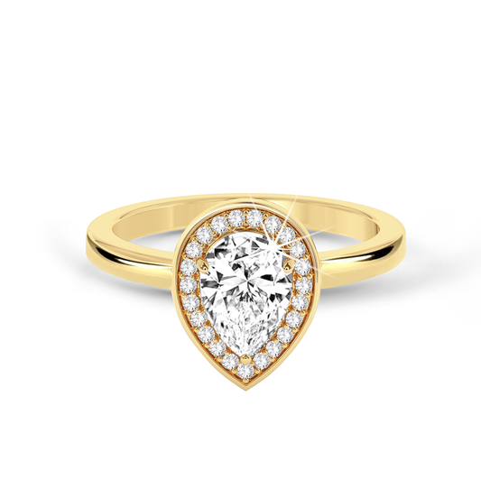 Pear Diamond Ring with halo - Yellow Gold - Bodega