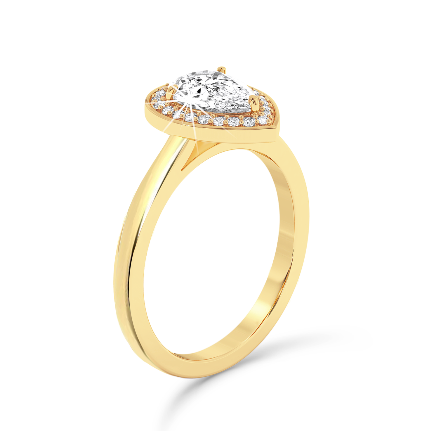 Pear Diamond Ring with halo - Yellow Gold - Bodega