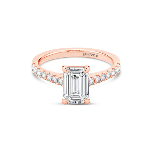 Emerald Solitaire Ring with Pave shoulders- Rose Gold - Bodega