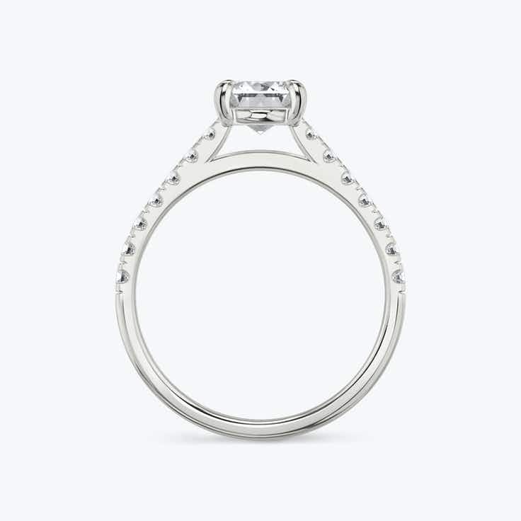 Shoulder Set Pave Emerald Ring - Platinum - Bodega