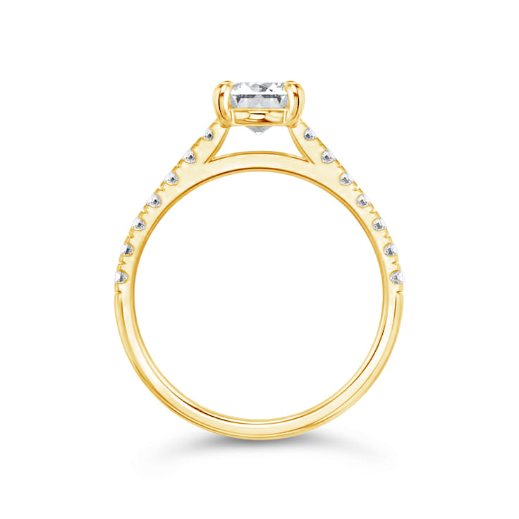Emerald Solitaire Ring with Pave shoulders- Yellow Gold - Bodega