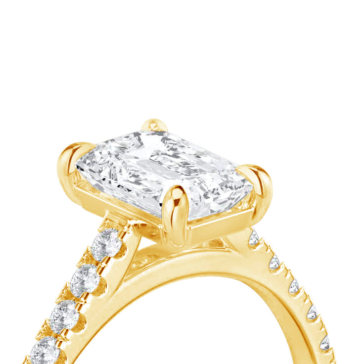 Emerald Solitaire Ring with Pave shoulders- Yellow Gold - Bodega
