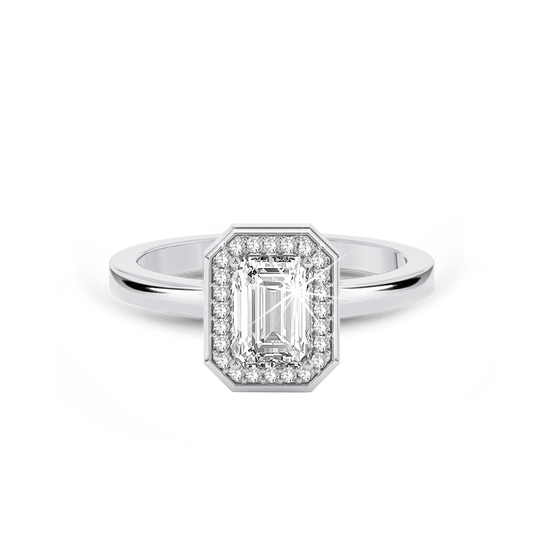 Bezel Set Emerald Cut halo Ring - Platinum - Bodega