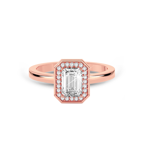Bezel Set Emerald Cut halo Ring - Rose Gold - Bodega