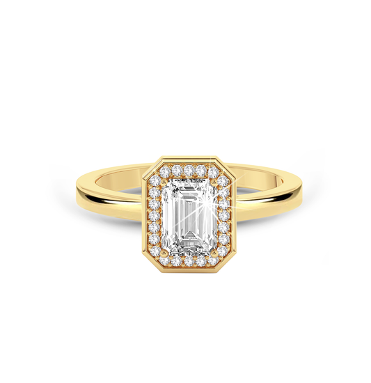 Bezel Set Emerald Cut halo Ring - Yellow Gold - Bodega