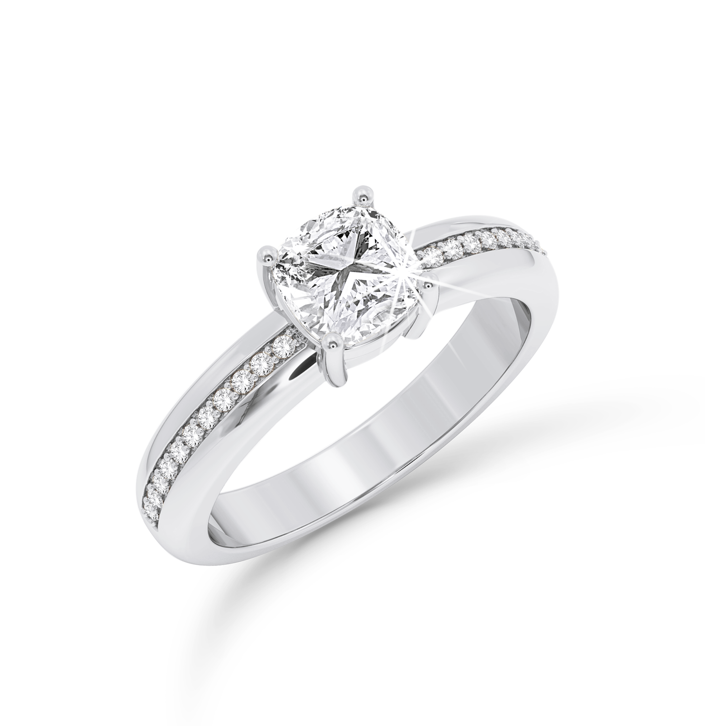 Cushion Cut channel set ring - Platinum - Bodega