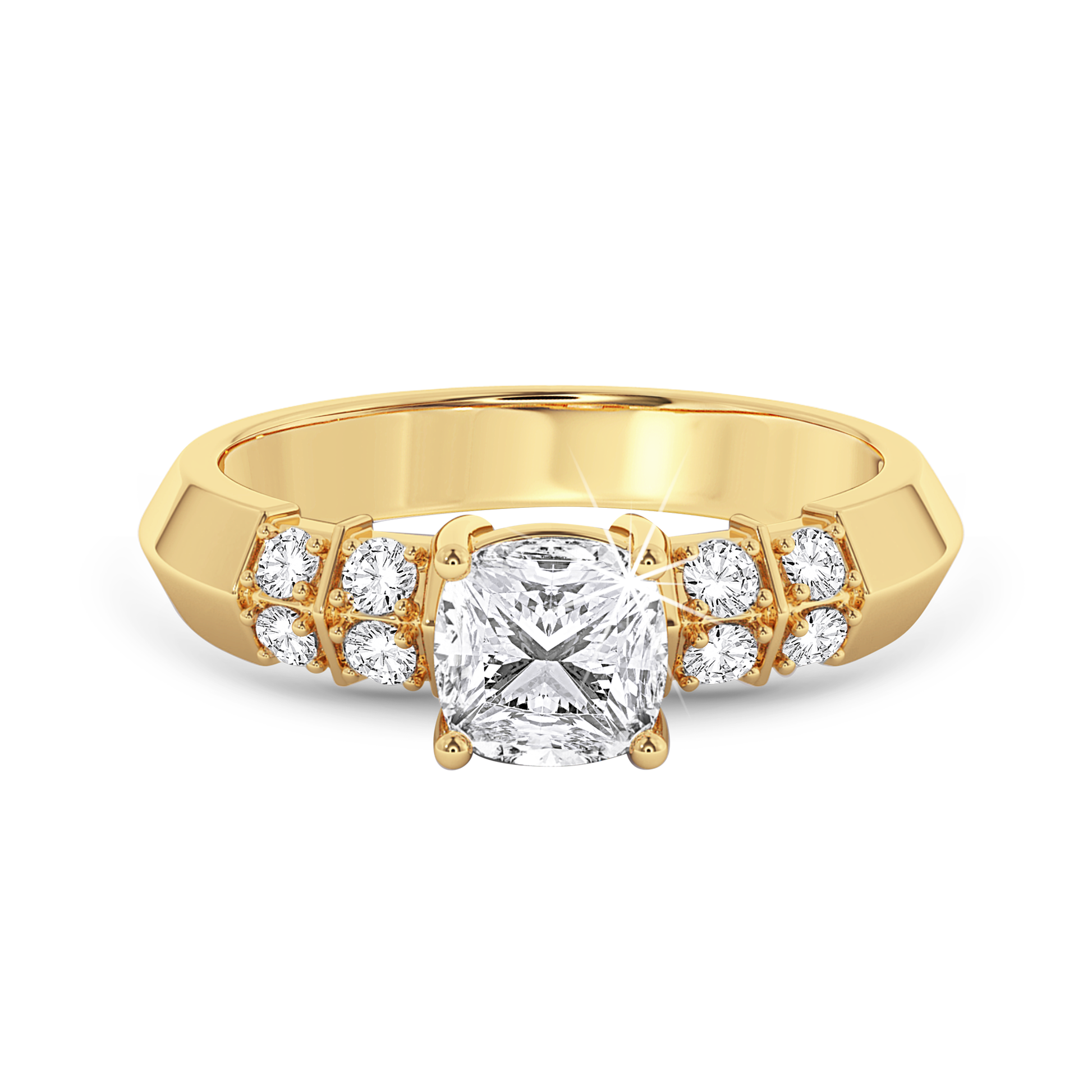 Cushion Cut knife edge ring - Yellow Gold - Bodega