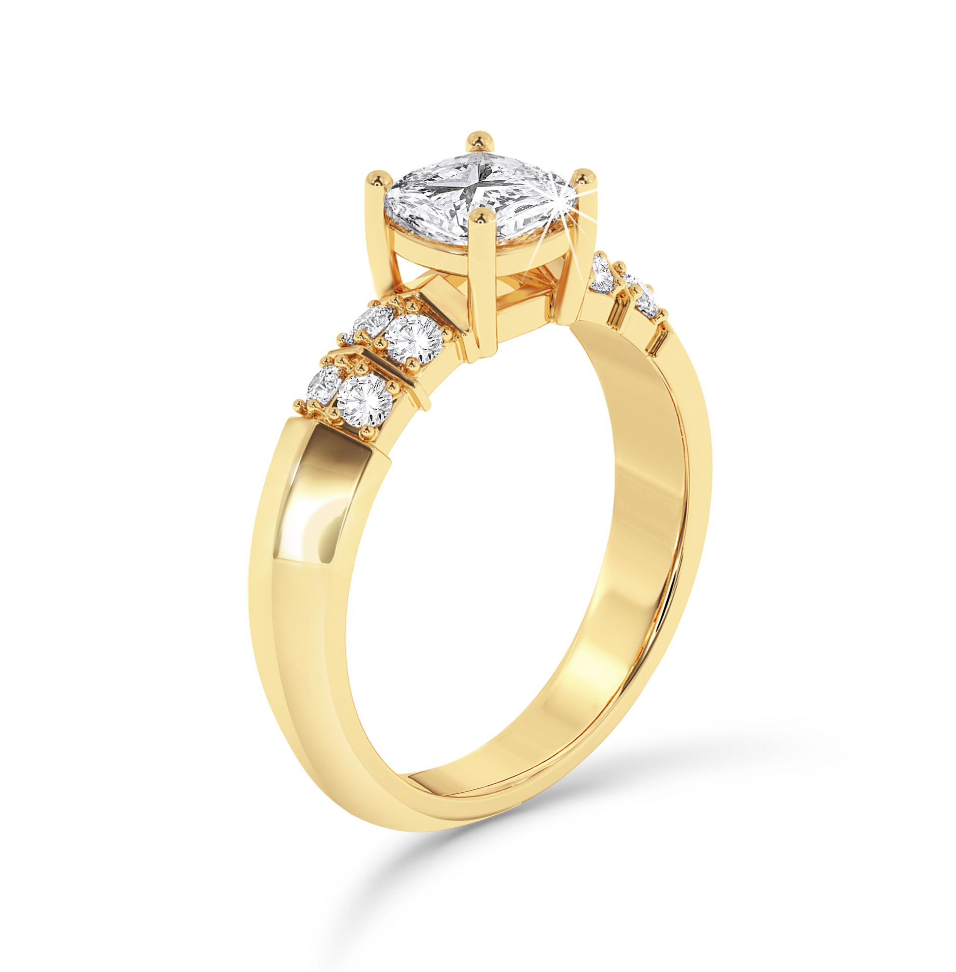 Cushion Cut knife edge ring - Yellow Gold - Bodega