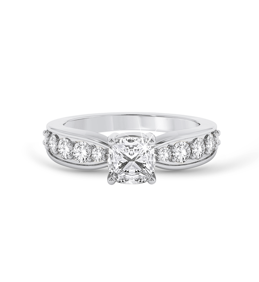 Cushion Cut ring with graduated shoulder stones- Platinum - Bodega